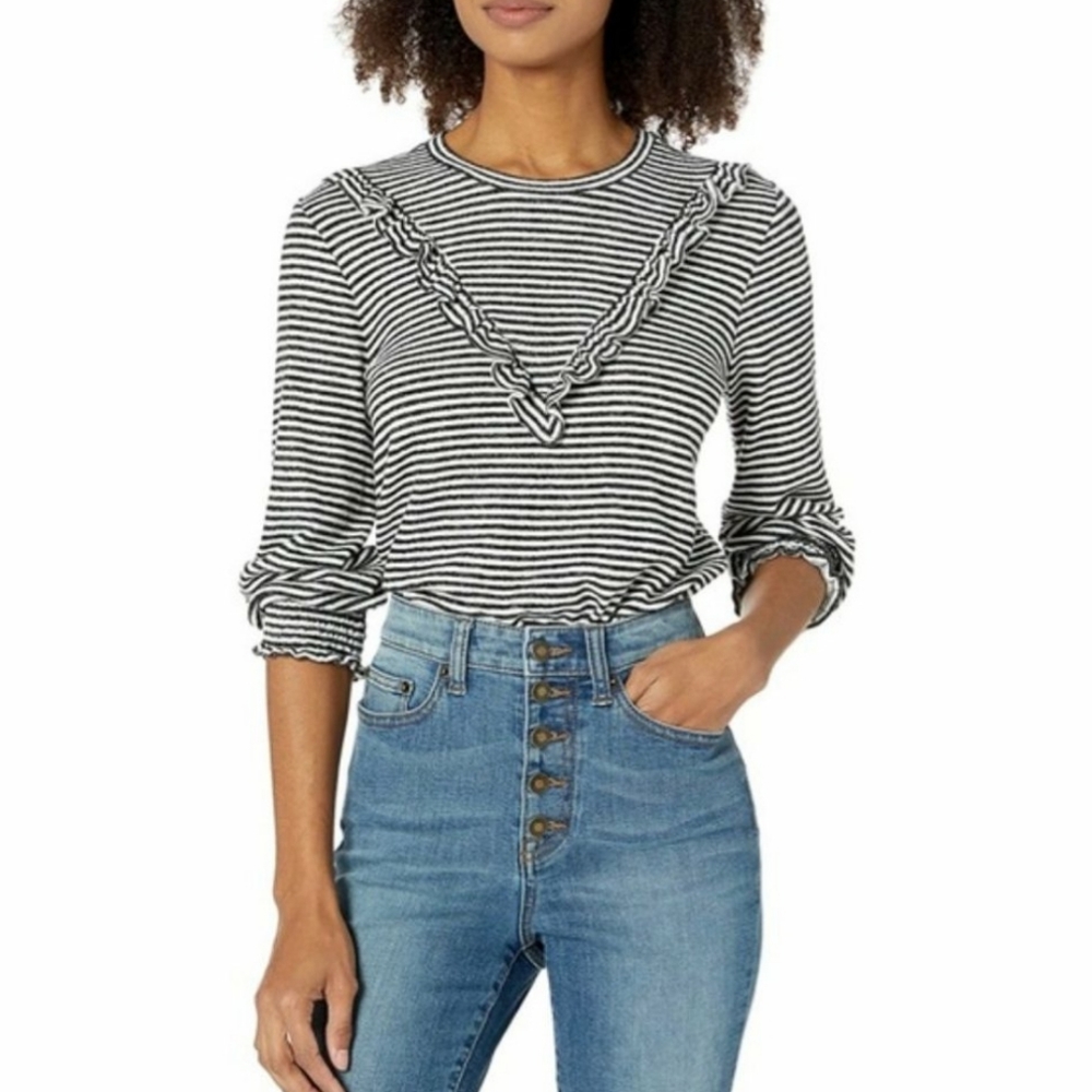 LUCKY Brand Striped Cloud Jersey Ruffle Top NWOT sz S